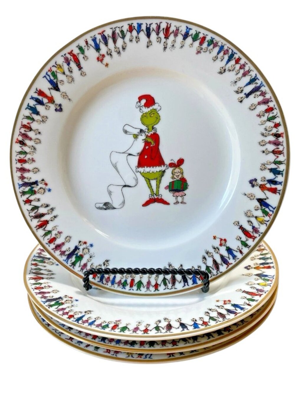 Set of 4 Dr. Seuss the Grinch Who Stole Christmas Who-Ville 8" Salad Plates